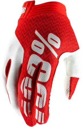 100% Itrack Motocross Gloves, Red/White