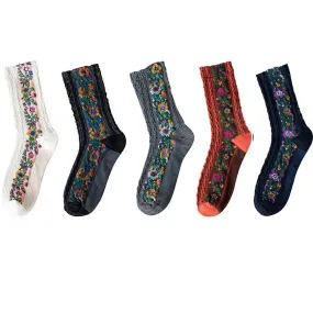 5 Pairs Retro Ethnic Flower Style Women's Crew Socks Set BLXCK NORWAY™