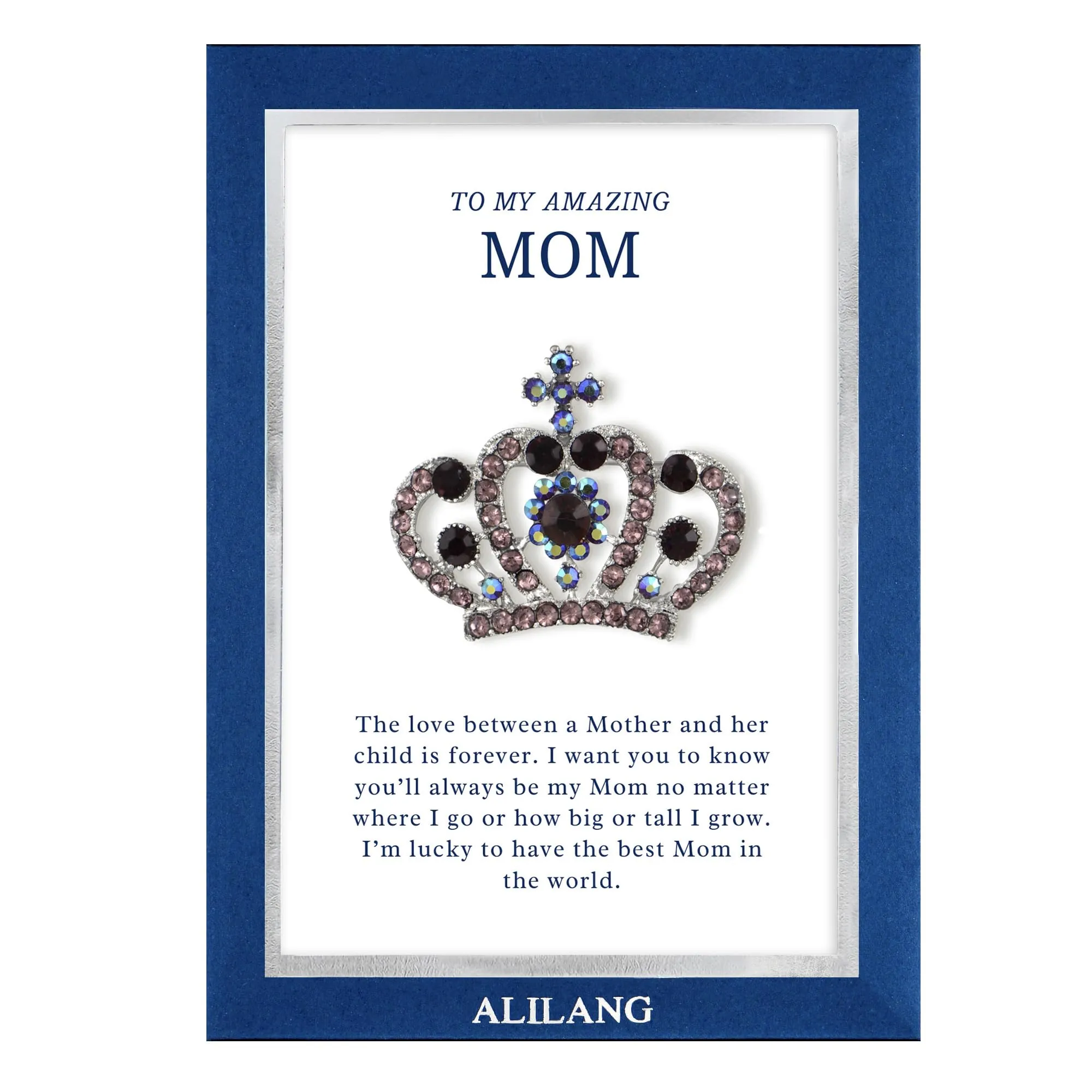 Alilang Purple Royal Monarch Queen Crown Crystal Rhinestone Brooch Pin with Family Member Gift Message Card & Envelope Jewelry Gifts