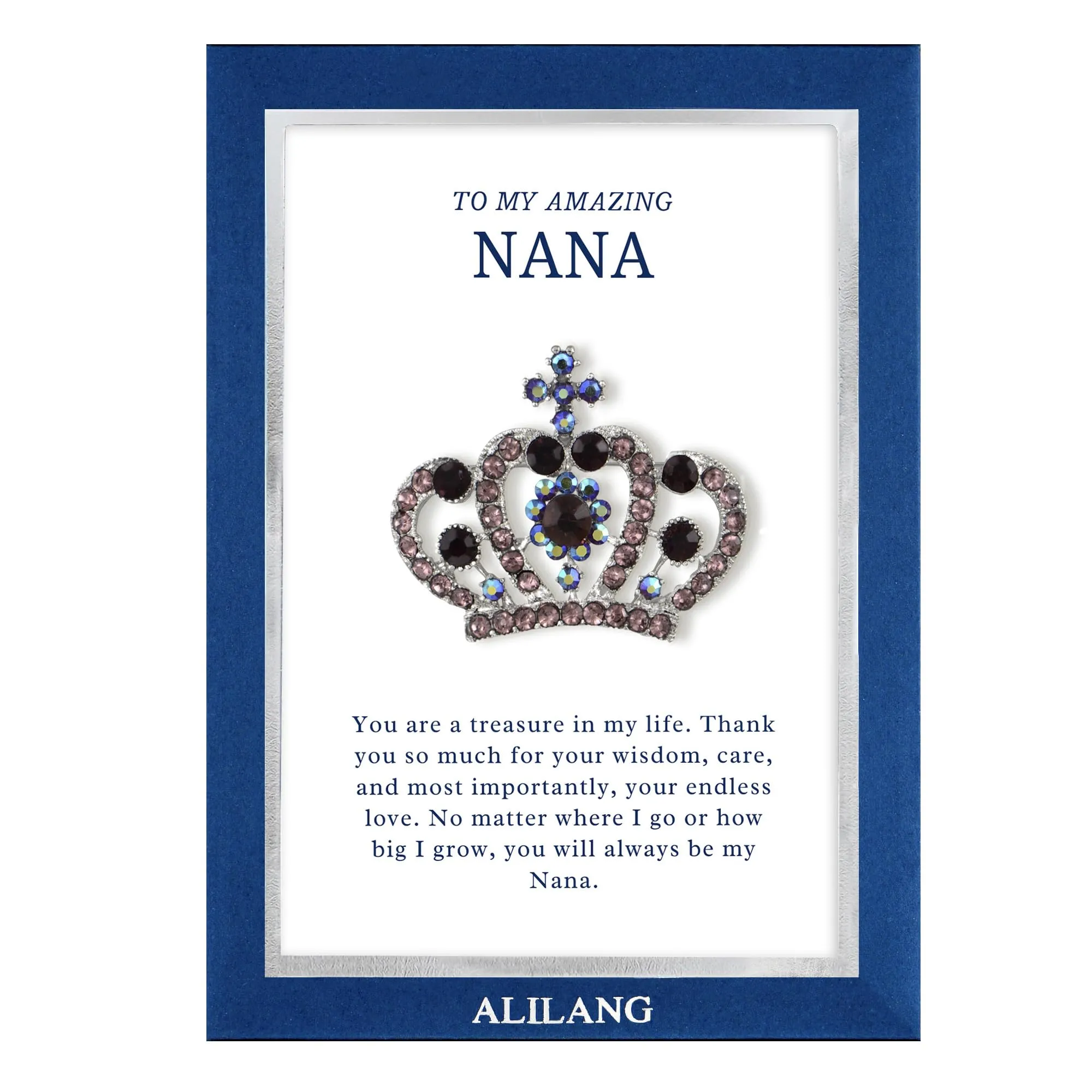 Alilang Purple Royal Monarch Queen Crown Crystal Rhinestone Brooch Pin with Family Member Gift Message Card & Envelope Jewelry Gifts