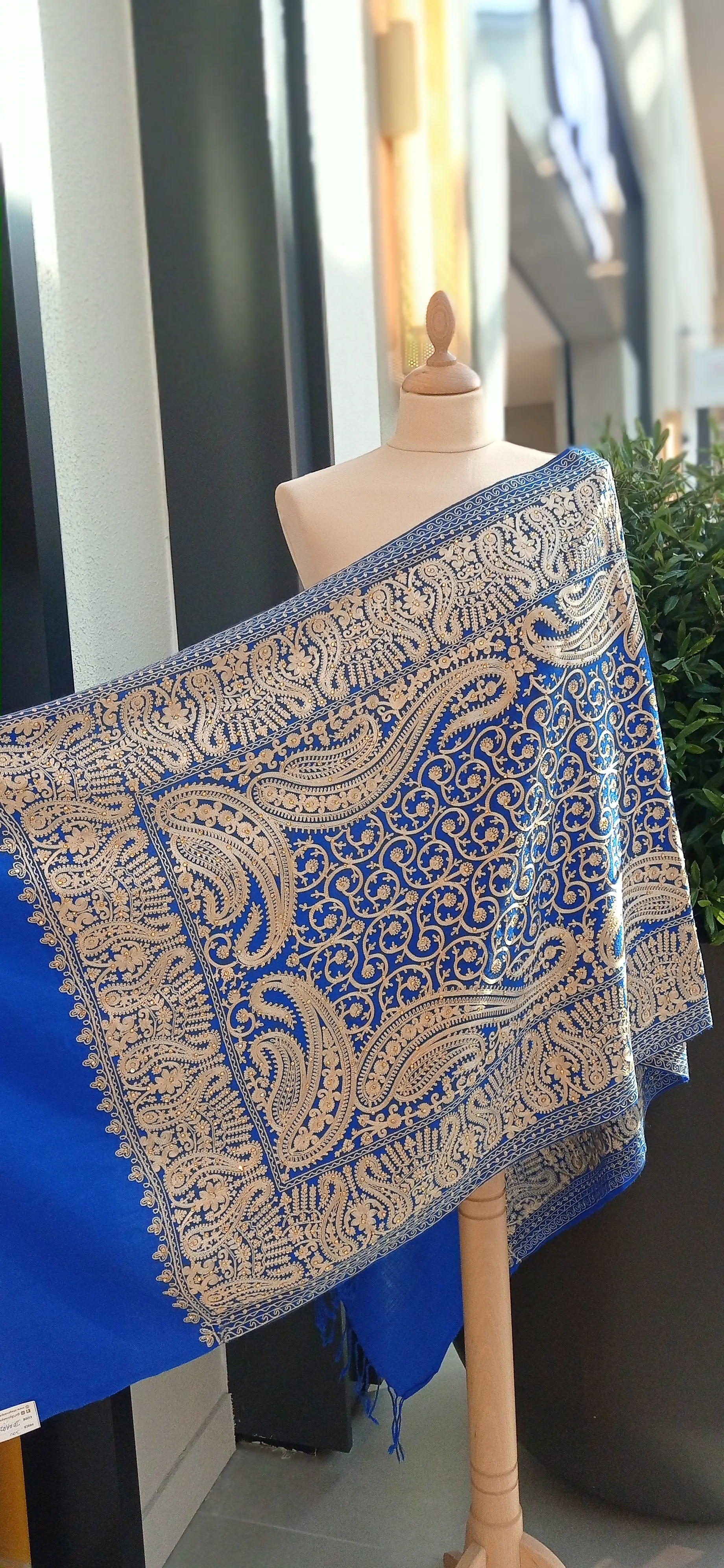 Arazou Cobalt Embroidered Cashmere Scarf