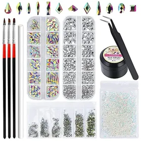 Artdone nail art Rhinestones 5000pcs 2000pcs 1728pcs 120pcs Multi Shapes Glass Crystal AB Rhinestones for nail gems with tools and nail rhinestone glue nail decoration and accessories kit.