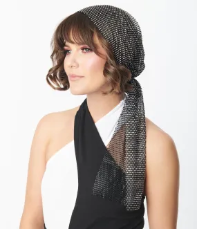 Black Mesh & Silver Rhinestone Headscarf