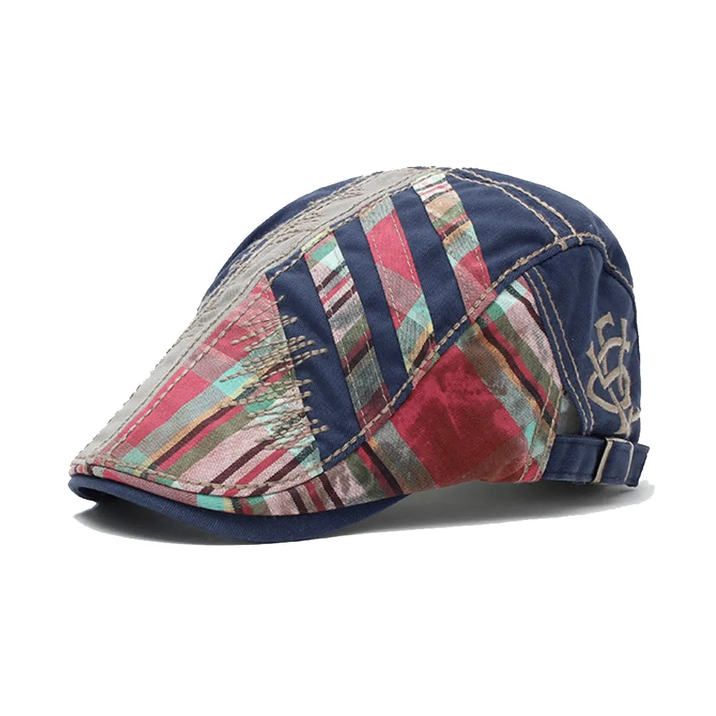 Cotton Men Flat Cap Patchwork Beret Cabbie Ivy Gatsby Driving Adjustable Cap YZ30115