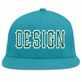 Custom Aqua Kelly Green-White Flat Eaves Sport Baseball Cap Design for Men/Women/Youth