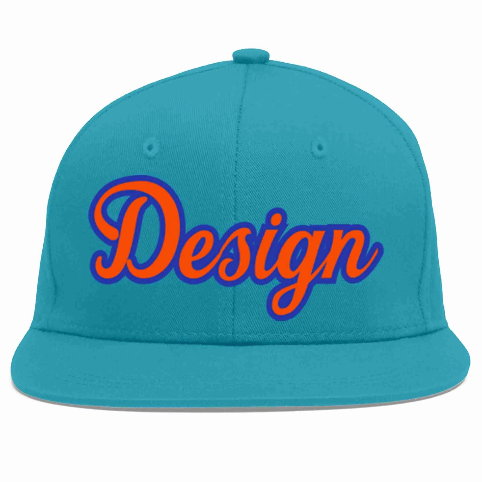 Custom Aqua Orange-Royal Flat Eaves Sport Baseball Cap Design for Men/Women/Youth