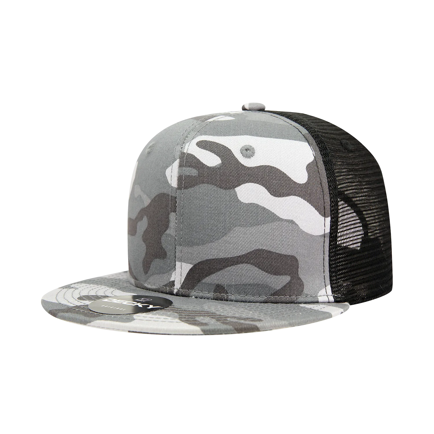 Decky 1055 Camo Flat Bill Trucker Hat, Camouflage 6 Panel Trucker Cap - CASE Pricing