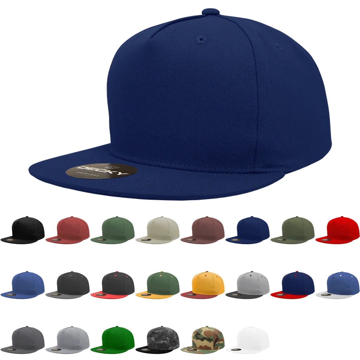 Decky 1064 5 Panel Flat Bill, Cotton Snapback Hat