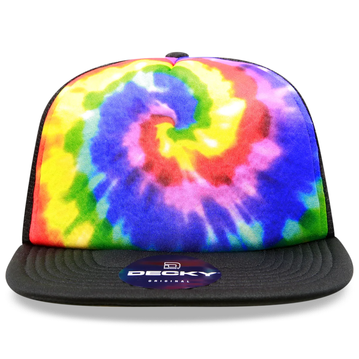 Decky 1079 5 Panel Tie Dye Trucker Hat, Tiedye Flat Bill Hat, Snapback - CASE Pricing