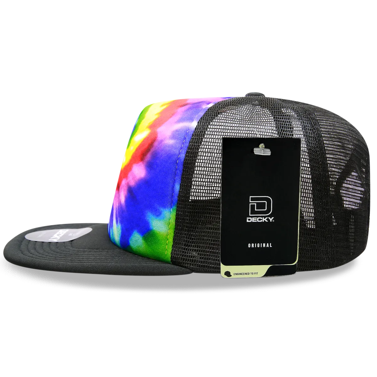 Decky 1079 5 Panel Tie Dye Trucker Hat, Tiedye Flat Bill Hat, Snapback - CASE Pricing