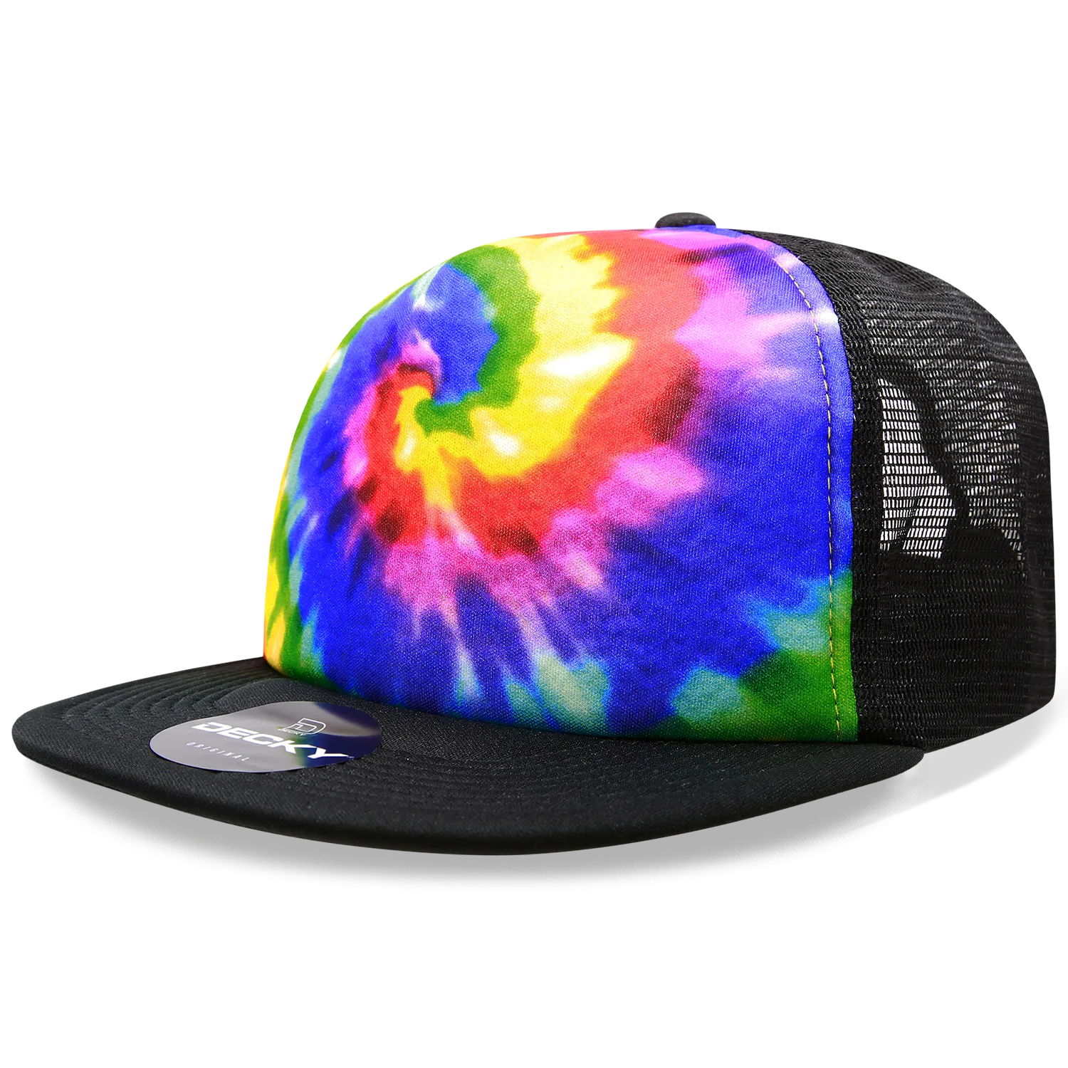 Decky 1079 5 Panel Tie Dye Trucker Hat, Tiedye Flat Bill Hat, Snapback - CASE Pricing