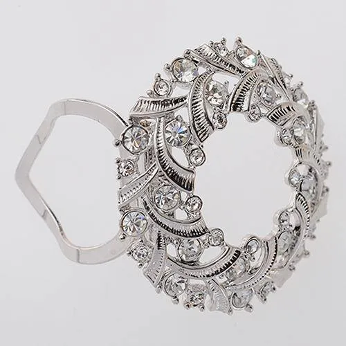 Dual Brooch Pin & Clip, Round Sparkling Silk Ribbons Buckle Rhinestone Scarf Holder