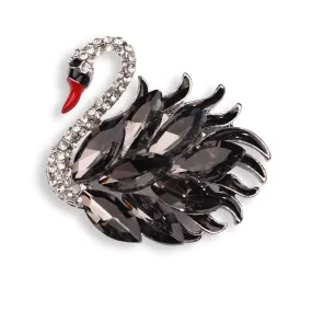 Elegant Black Rhinestone Swan Brooch with Red Mouth ,Women Collection Jewelry