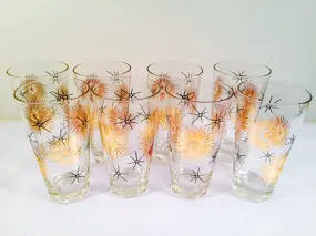 Federal Glass Mid Century 22 - Karat Gold and Black Retro Atomic Glasses (Set of 8)