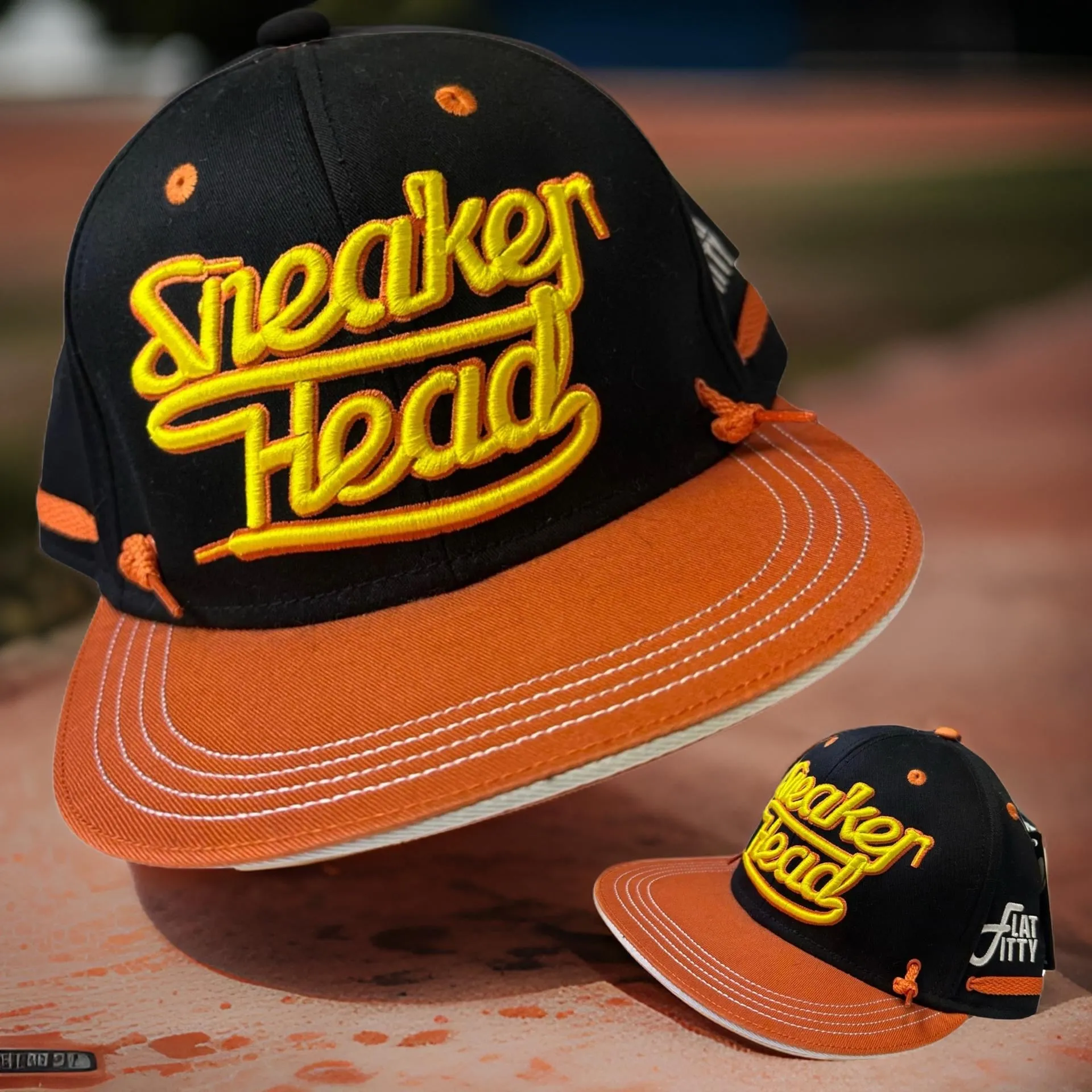 *Flat Fitty* Sneaker Head snapback hat (Orange-Black)