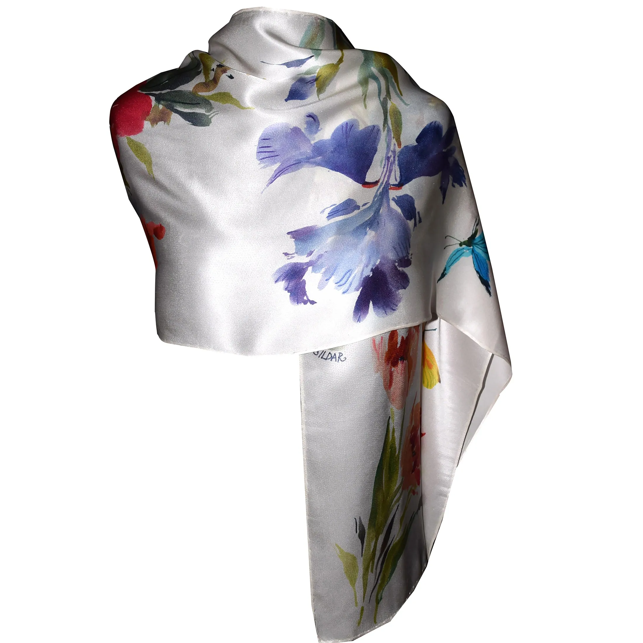 Floral Bouquet with Butterflies Handpainted Silk Wrap/Scarf