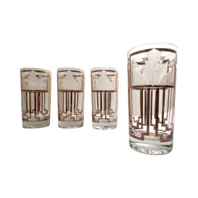 Georges Briard Signed Golden Art Deco Glasses (Set of 4)