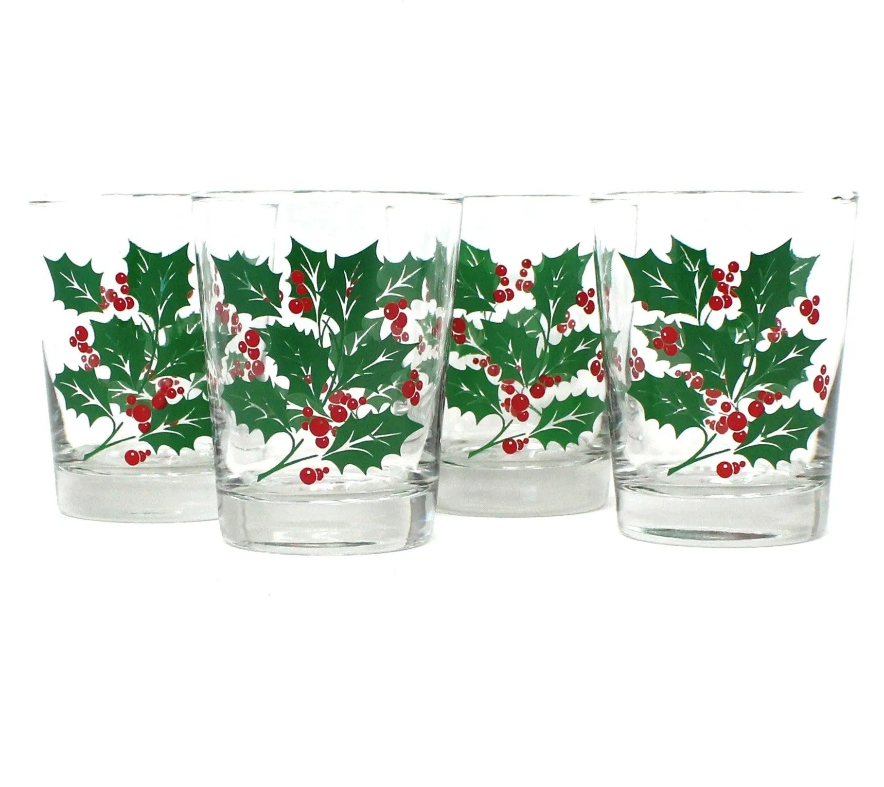 Glasses & Ice Bowl Set, Whiskey, Bartlett Collins, Christmas Holly, 9 Pcs, Vintage