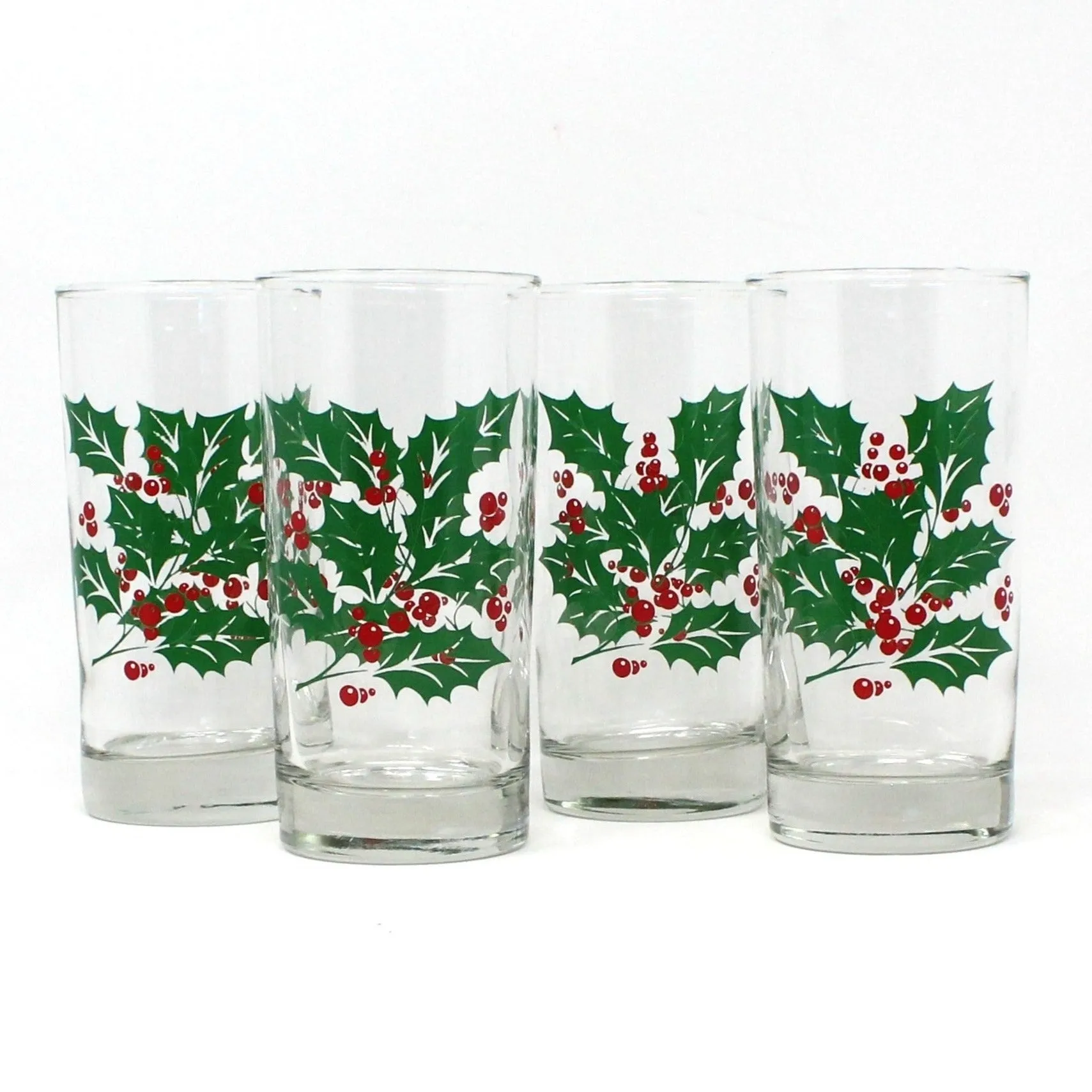 Glasses & Ice Bowl Set, Whiskey, Bartlett Collins, Christmas Holly, 9 Pcs, Vintage