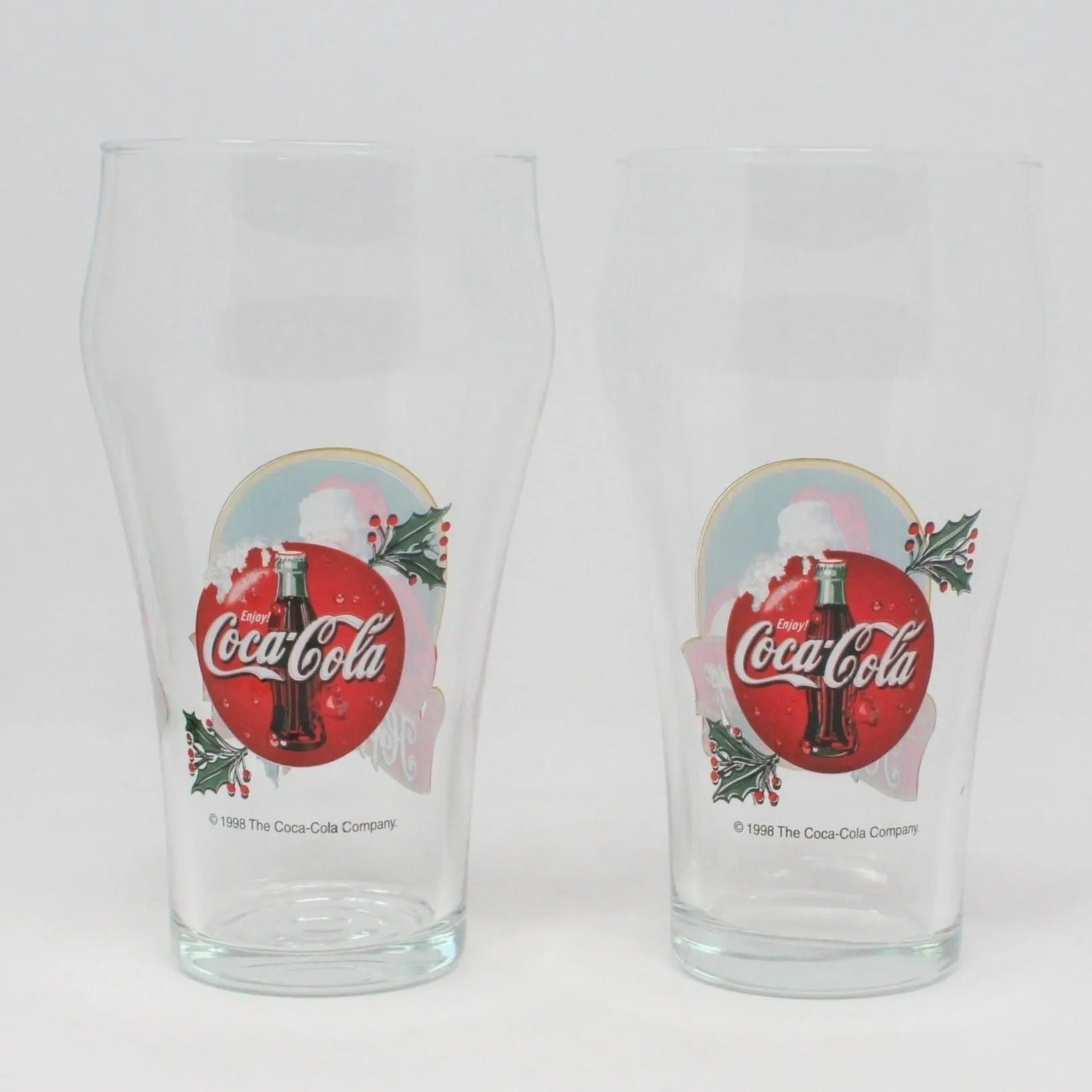 Glasses, Coca Cola Bell Glasses, Happy Holidays, Santa, Set of 2