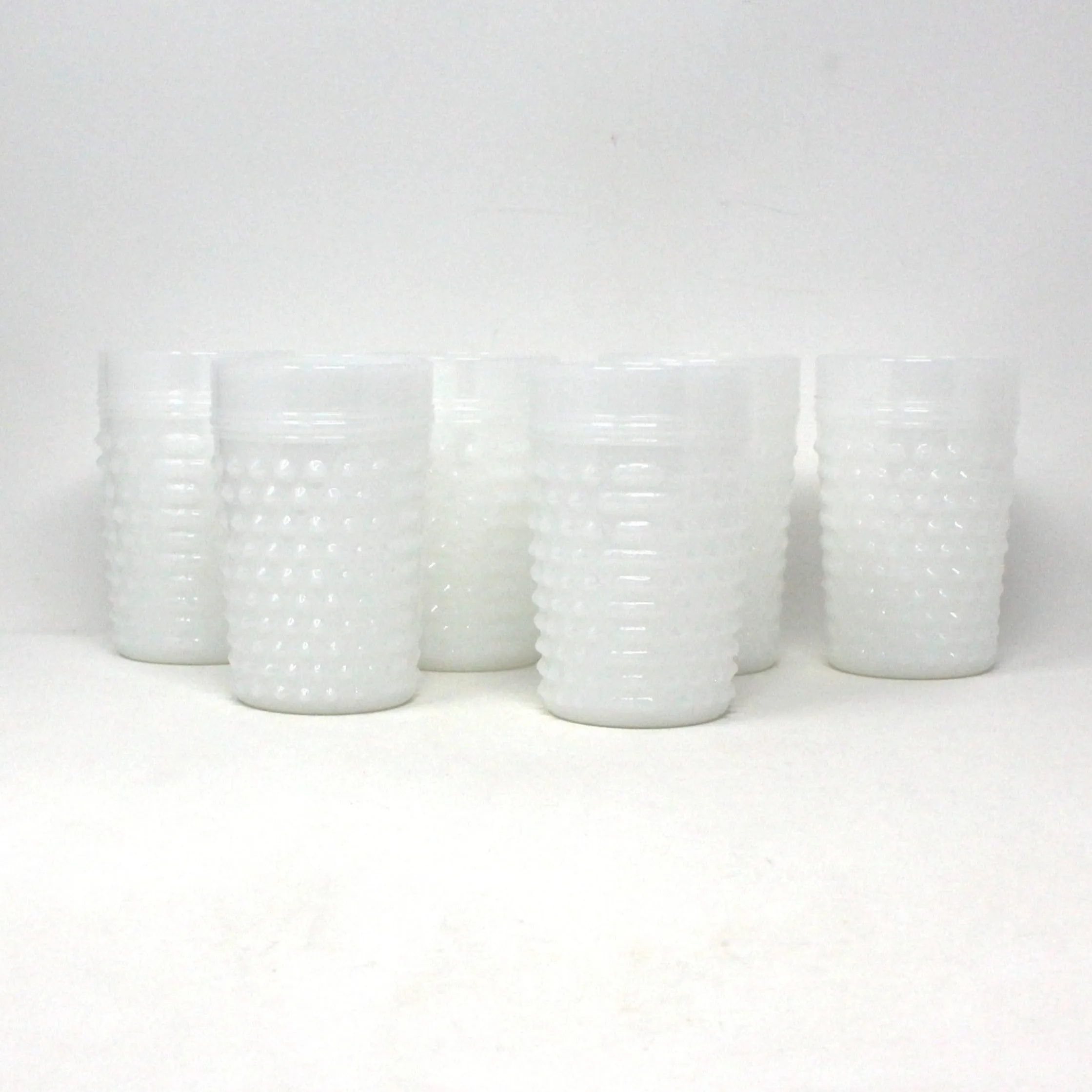 Glasses, Tumblers, Anchor Hocking, Milk Glass Hobnail, Vintage Set of 6