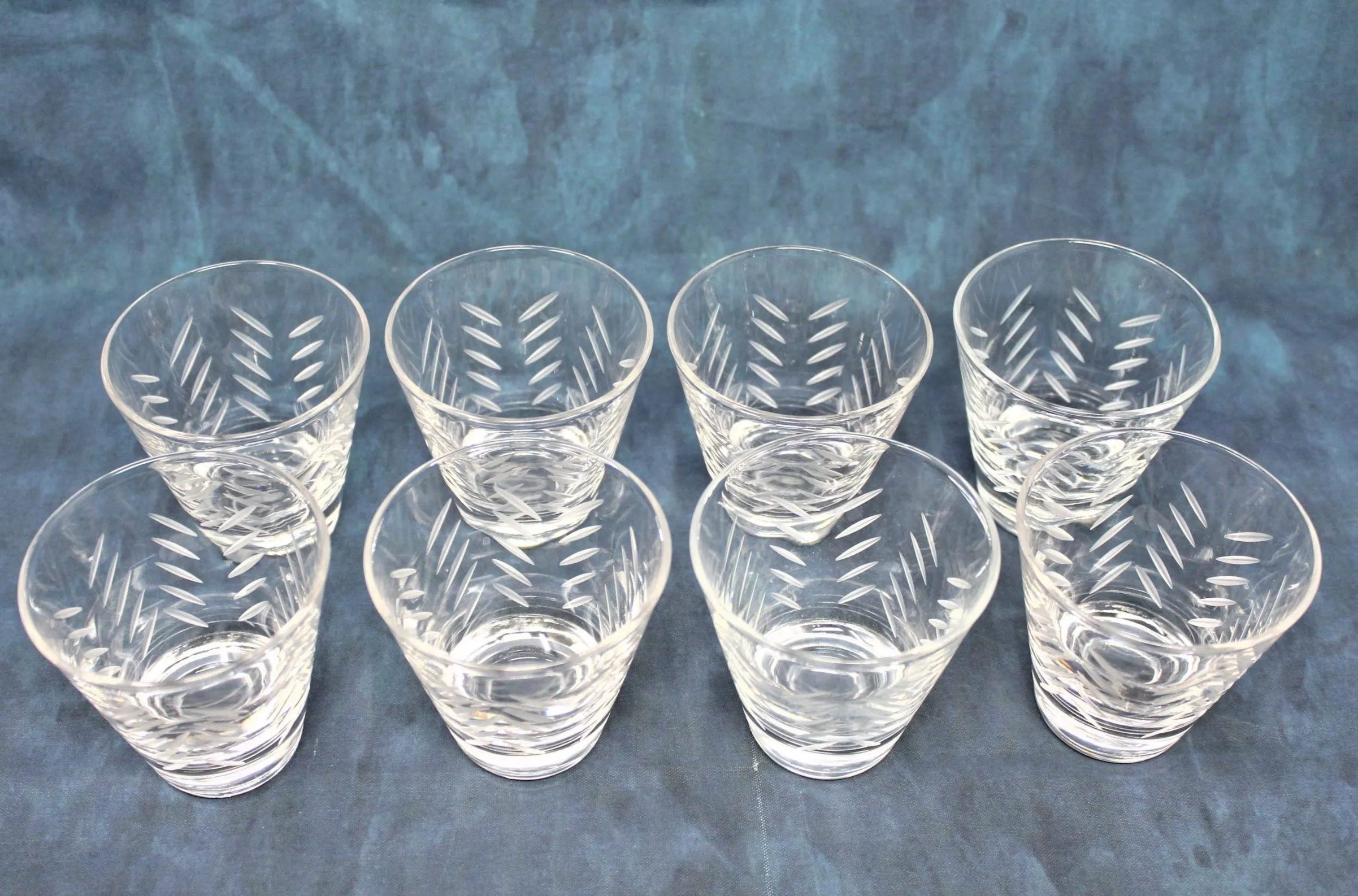 Glasses, Whiskey Neat, Javit Badash, Rain, Set of 8, Hand Cut Crystal, Vintage