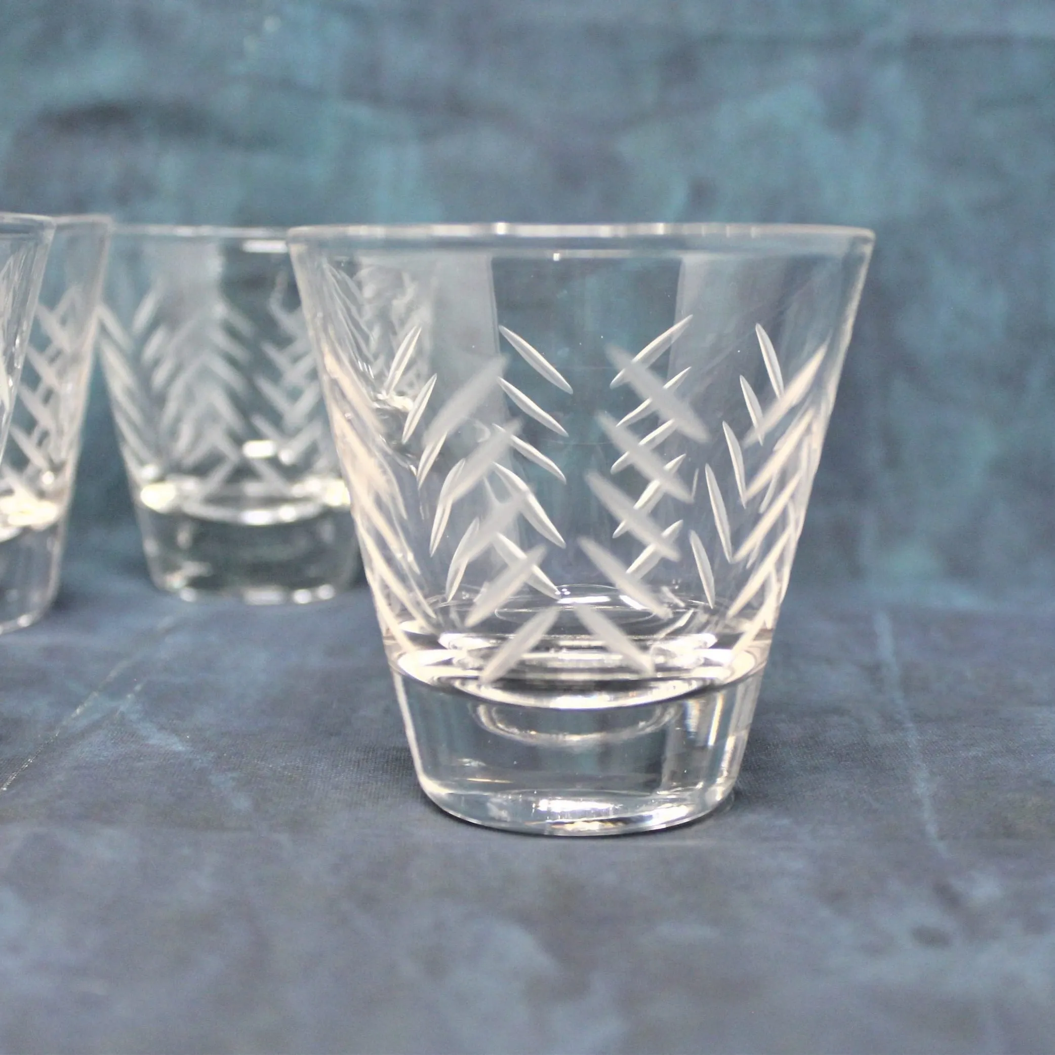 Glasses, Whiskey Neat, Javit Badash, Rain, Set of 8, Hand Cut Crystal, Vintage