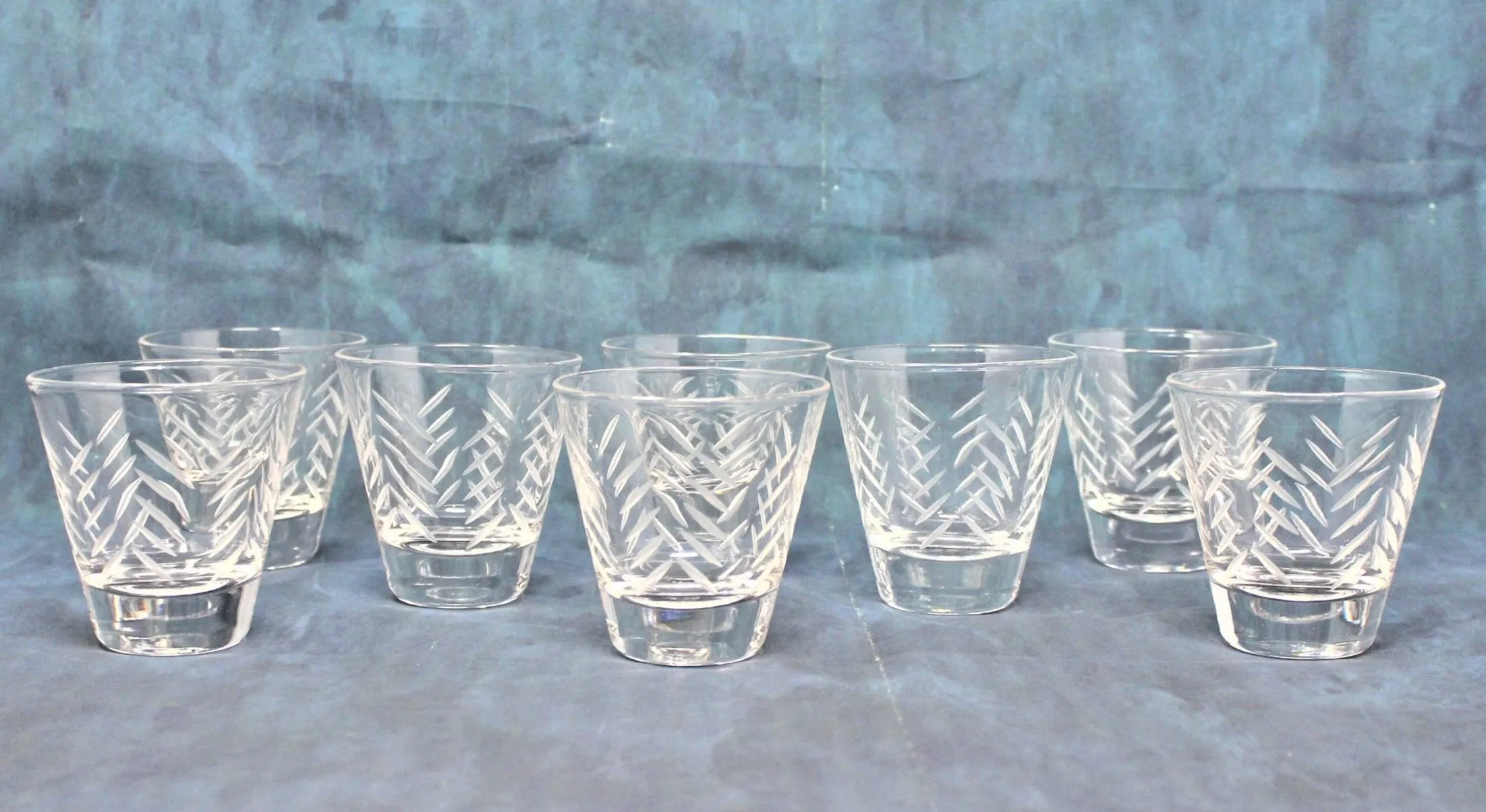 Glasses, Whiskey Neat, Javit Badash, Rain, Set of 8, Hand Cut Crystal, Vintage