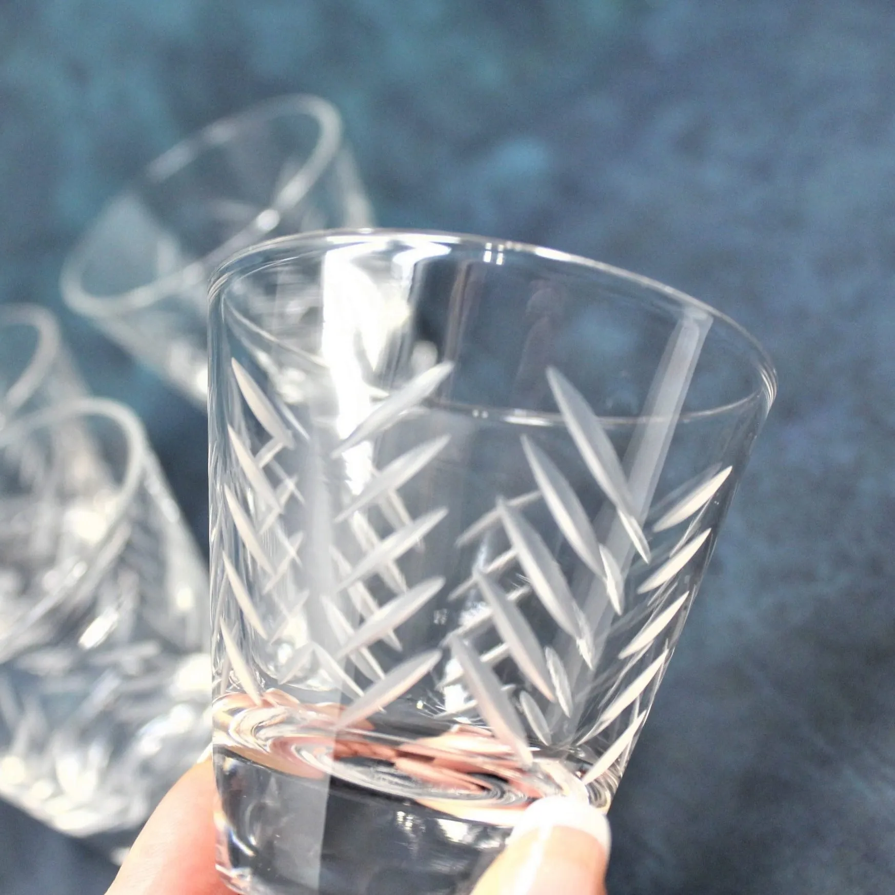 Glasses, Whiskey Neat, Javit Badash, Rain, Set of 8, Hand Cut Crystal, Vintage