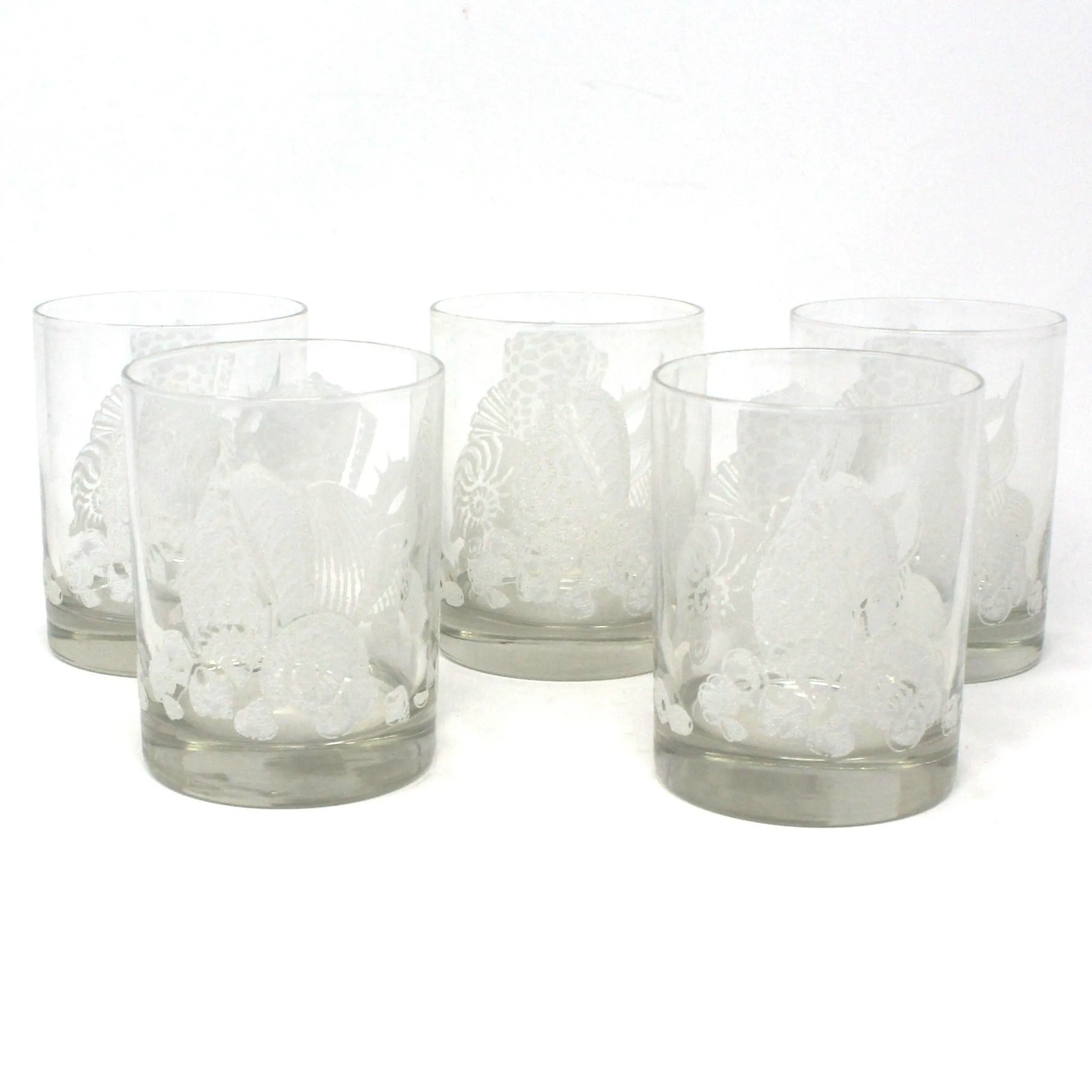 Glasses, Whiskey / Rocks, Toscany, Sea Shell Whiskey Glasses, Vintage, Set of 5