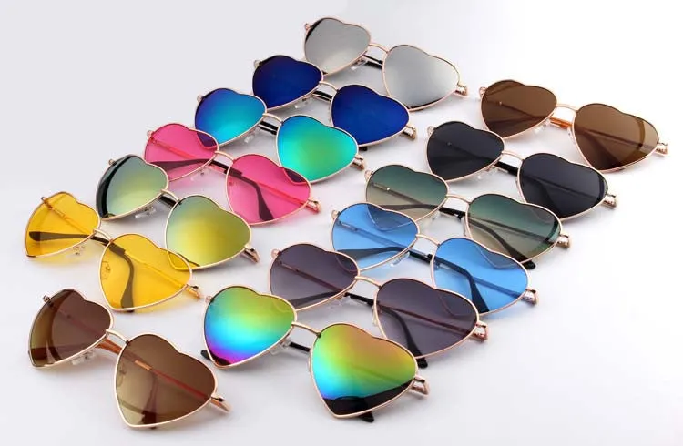 Heart Shaped Sunglasses WOMEN metal Reflective LENES Fashion sun GLASSES MEN sports sunglasses