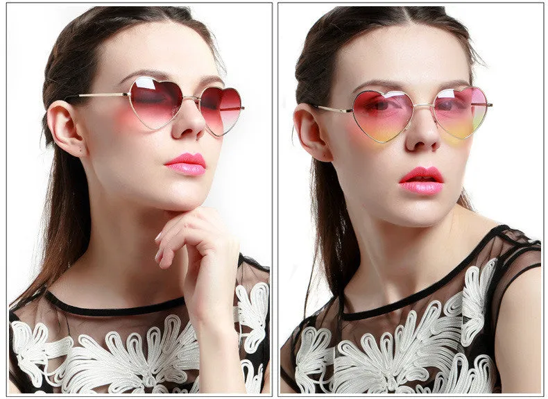 Heart Shaped Sunglasses WOMEN metal Reflective LENES Fashion sun GLASSES MEN sports sunglasses