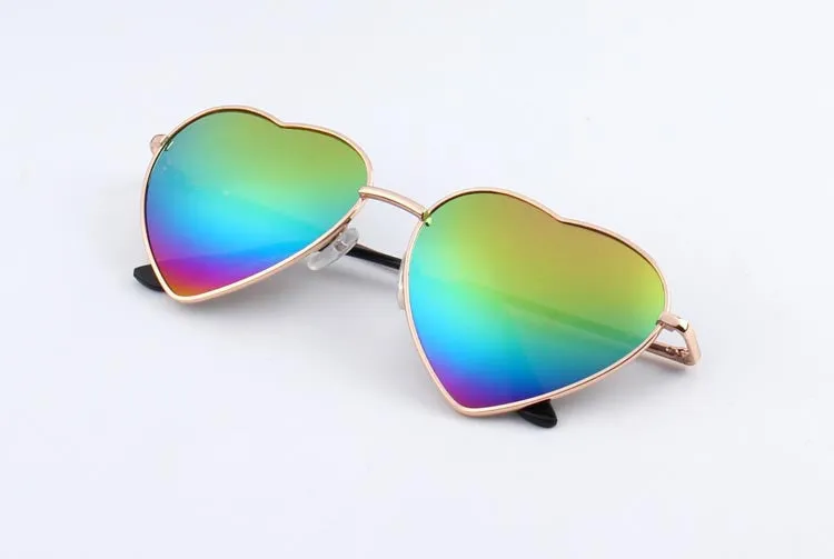 Heart Shaped Sunglasses WOMEN metal Reflective LENES Fashion sun GLASSES MEN sports sunglasses