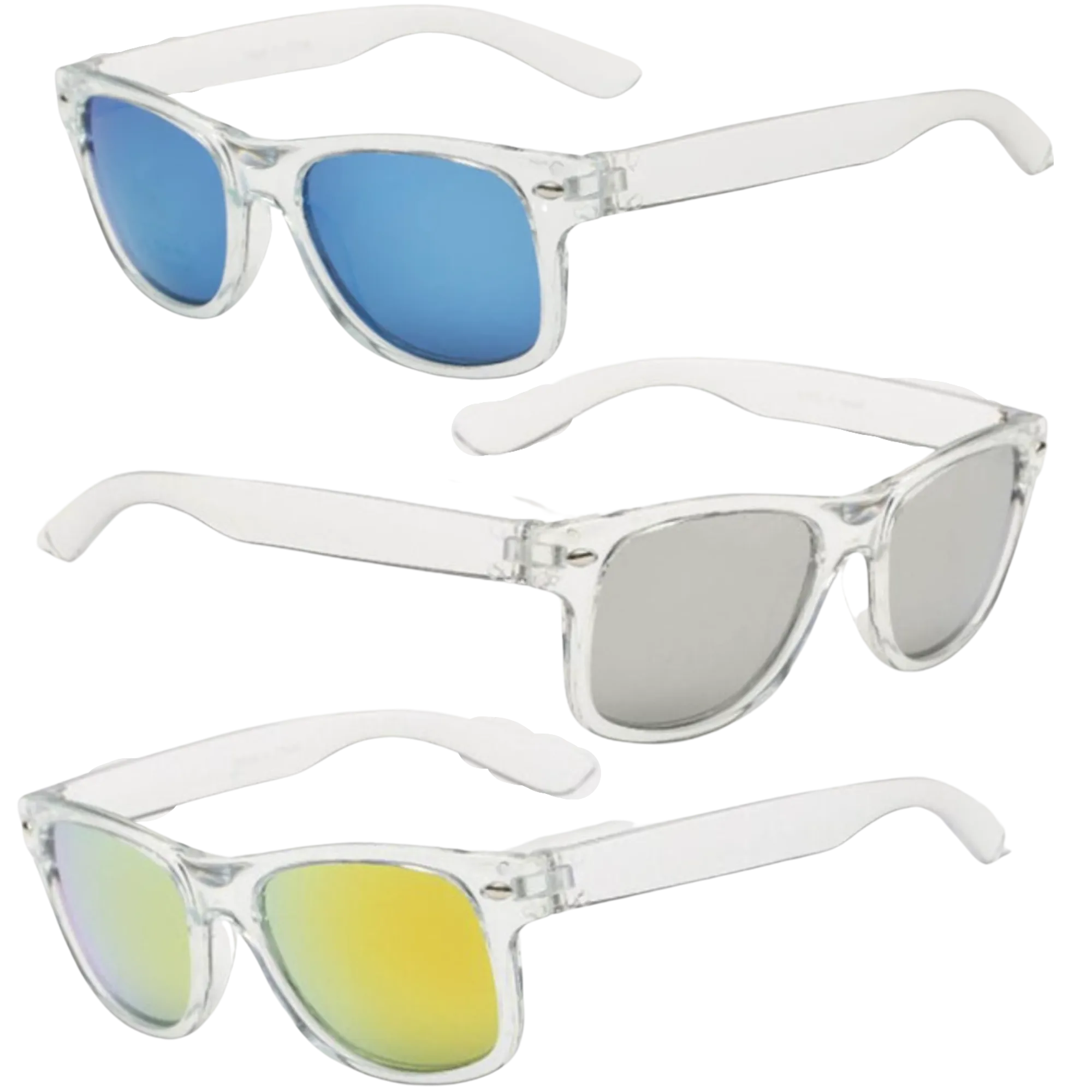 Kids Clear Frame Reflective Wayfarer Sunglasses - 3 Colors