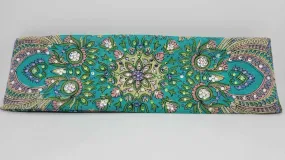 Long Green Scarf with Light Purple, Light Green and Diamond Clear Crystals (Sku3041)