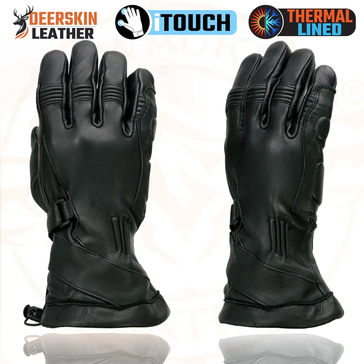 Milwaukee Leather MG7518 Men's Black Deerskin Gauntlet Motorcycle Hand