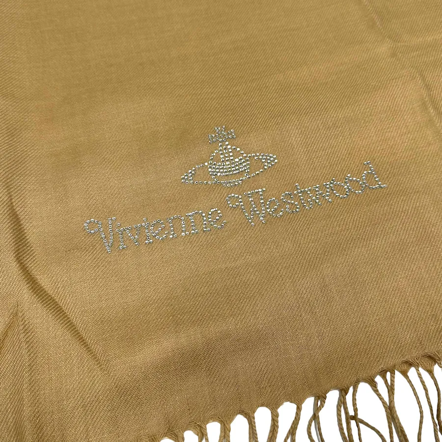 (NEW) VIVIENNE WESTWOOD RHINESTONE LOGO SCARF - BEIGE