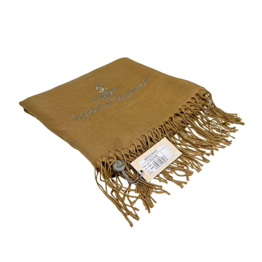 (NEW) VIVIENNE WESTWOOD RHINESTONE LOGO SCARF - BEIGE