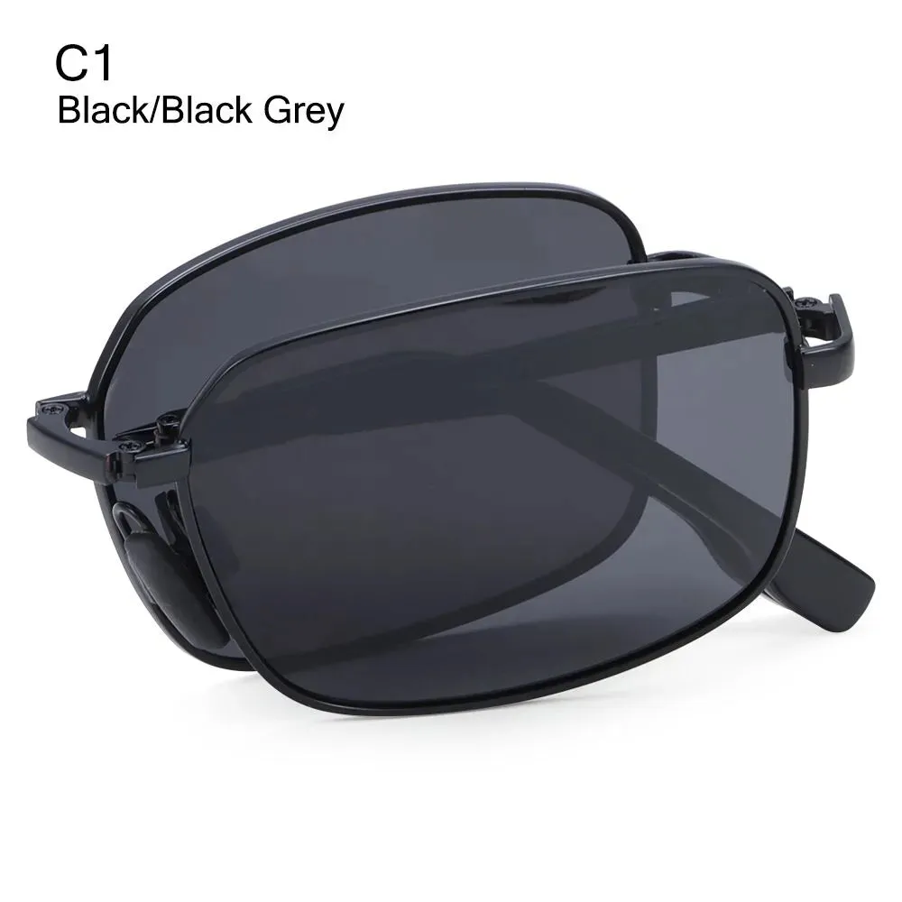 Portable Folding Polarized Sunglasses for Men, Square Metal Frame Photochromic Sunglasses Driving Glasses Night Vision Eyewear