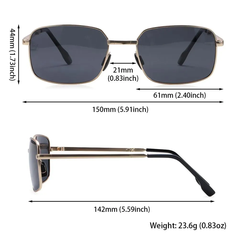 Portable Folding Polarized Sunglasses for Men, Square Metal Frame Photochromic Sunglasses Driving Glasses Night Vision Eyewear