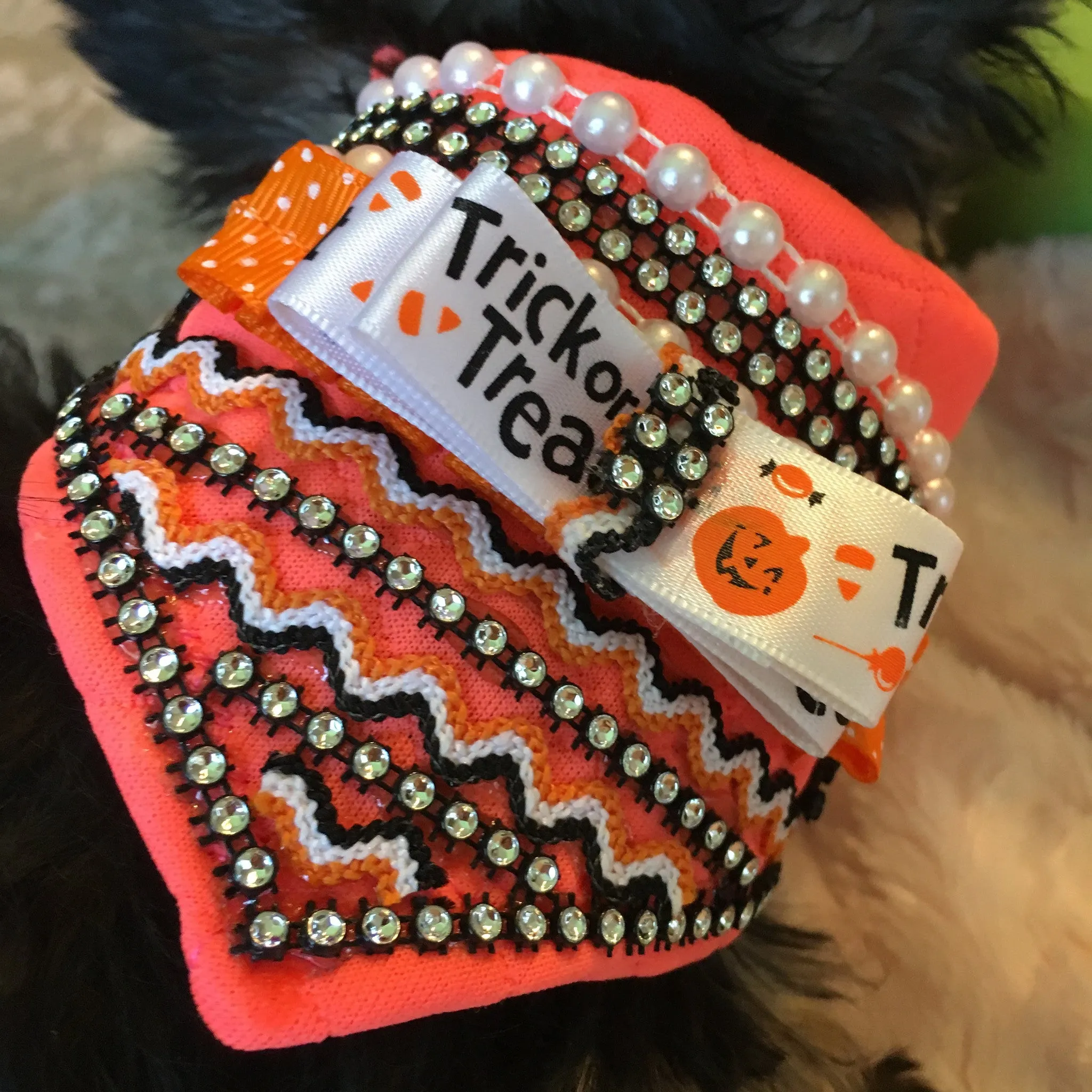 Ravish Pet Designer Trick or Treat Rhinestone Scarf (neon coral/orange) $28.99