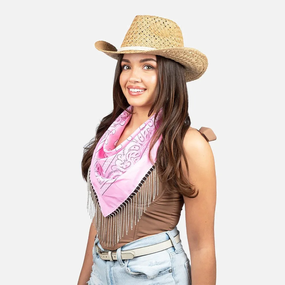 Rhinestone Fringe Bandana Scarf