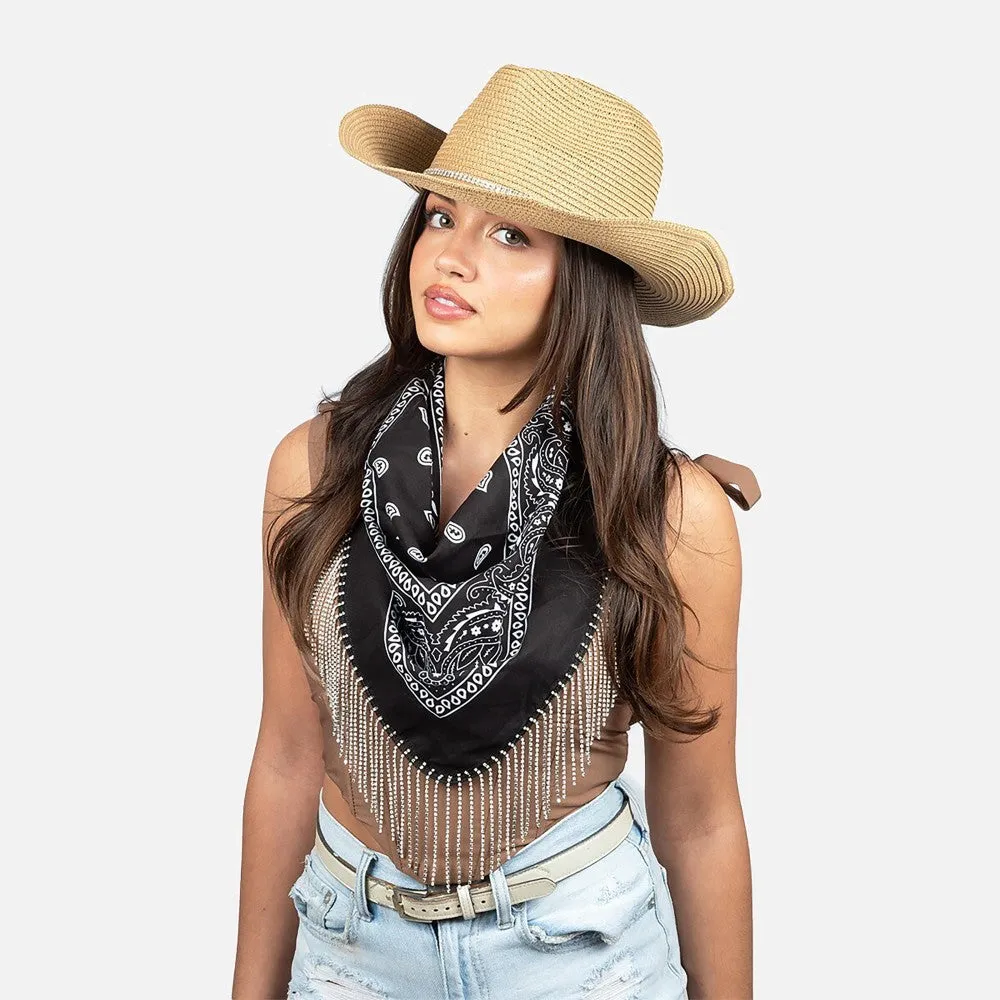 Rhinestone Fringe Bandana Scarf