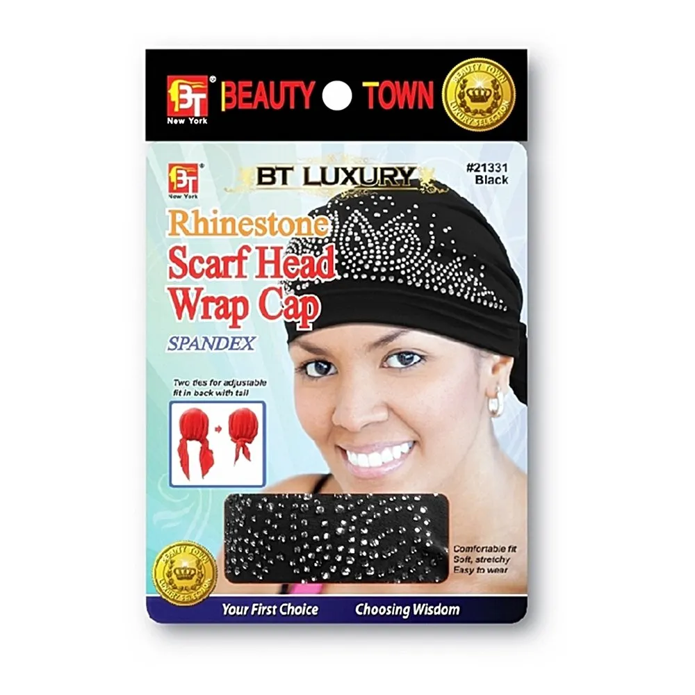 RHINESTONE SCARF HEAD WRAP CAP