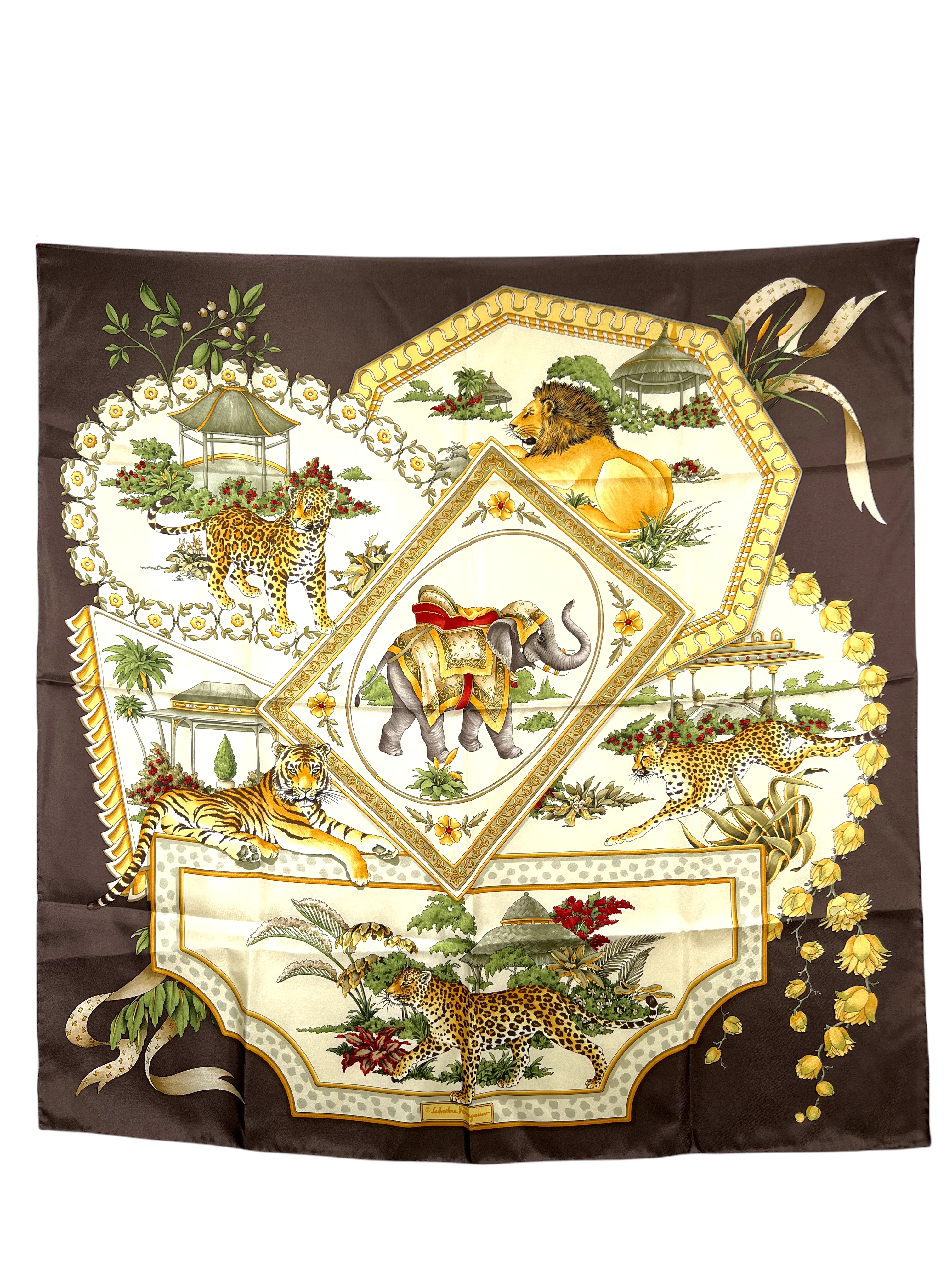 Salvatore Ferragamo Elephant Jungle Silk Scarf NWT