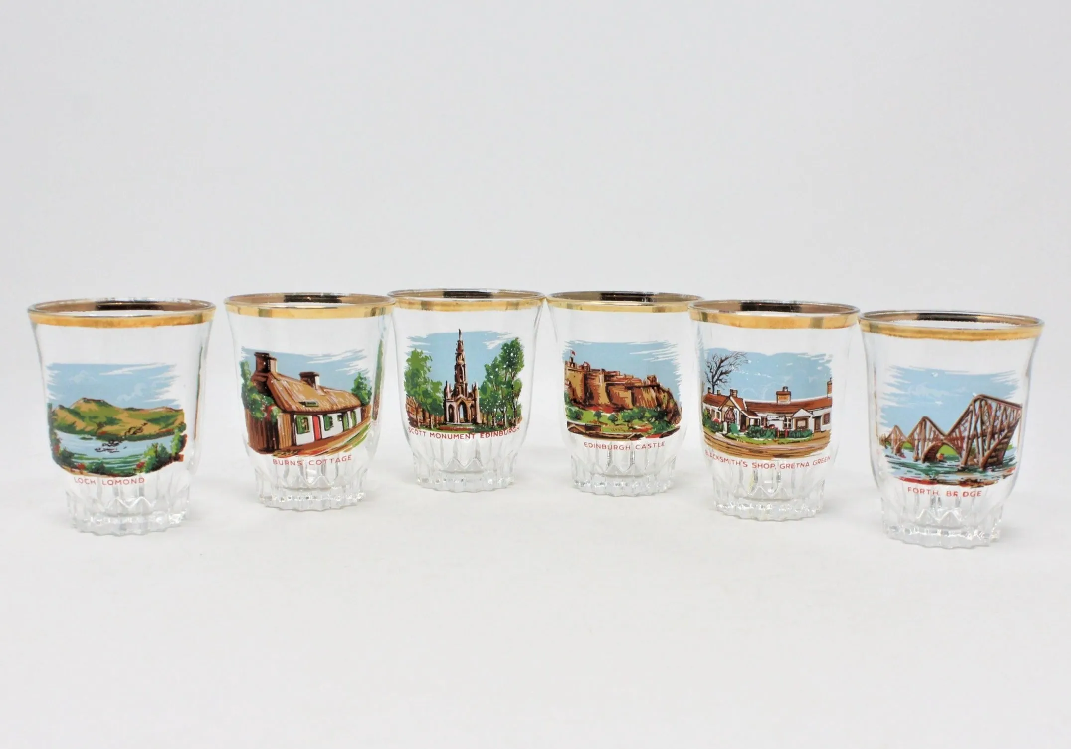 Shot Glasses, Scotland Souvenir, French Glass, Set of 6, Vintage