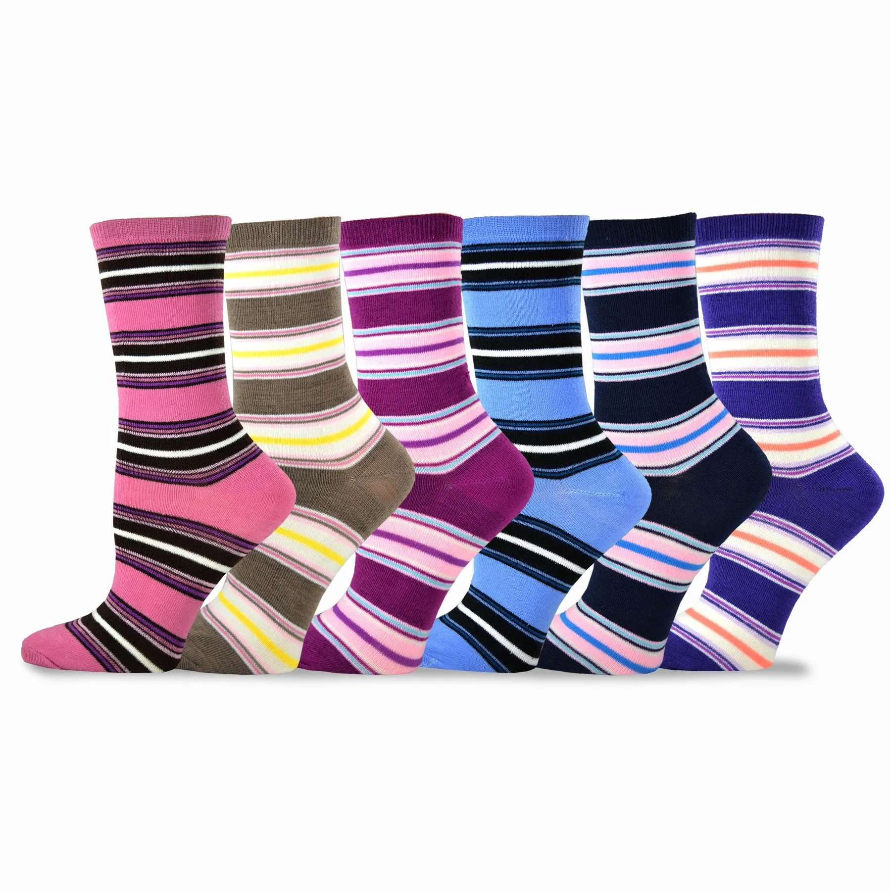 TeeHee Socks Women's Casual Polyester Crew Multi Stripe/Scallop 12-Pack (1163132)