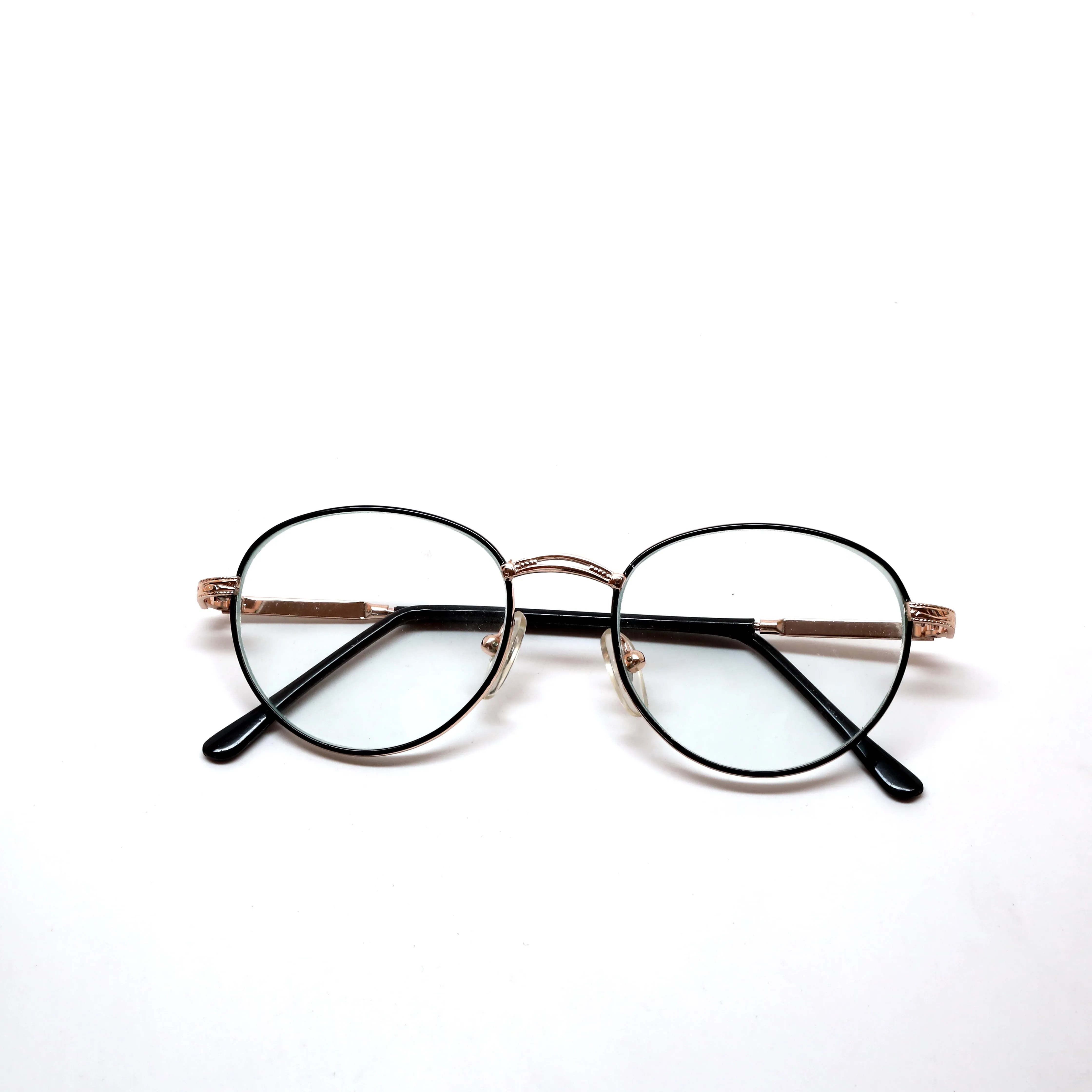 Vintage Small Sized 90s Circular Clear Lens Metal Framed Specs - Black