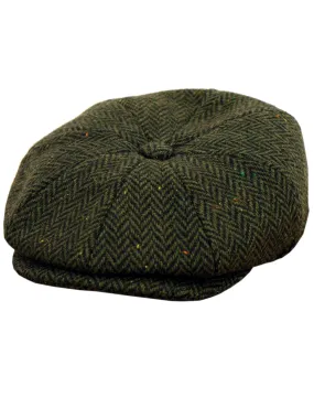 Vintage Style Green Flecked Herringbone Newsboy Cap