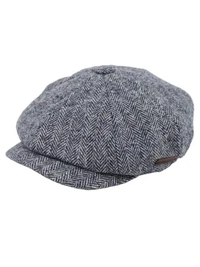 Vintage Style Navy & White Herringbone Newsboy Cap